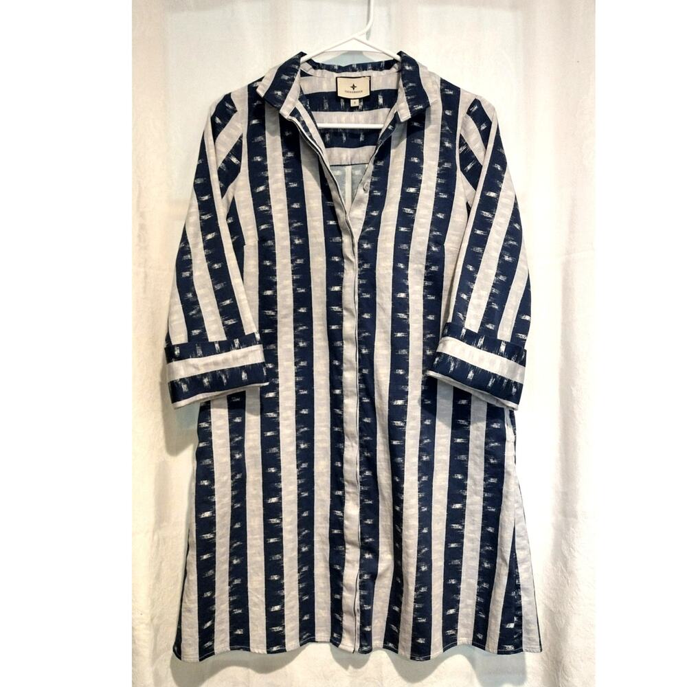Tuckernuck Stillwater Blue White Striped Charlie Dress Size Small 3/4 Sleeve